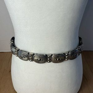 Vintage Brighton Leather Metal Belt 1995 Medium Heavy Weight Tarnished Weathered